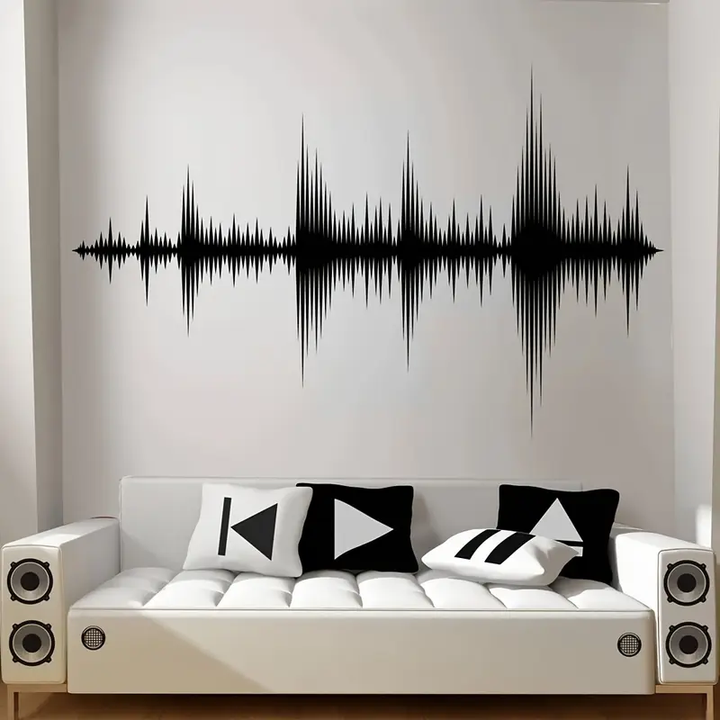 Audio Music Wallpaper - สติ๊กเกอร์ติดผนังลายคลื่นเสียงโบอิ้ง สตูดิโอบันทึกเสียง ลำโพง เสียงดนตรี ห้องดนตรี ห้องโปรดิวเซอร์ดนตรี