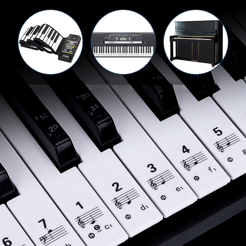 Keyboard Piano 61 Key - สติกเกอร์คีย์บอร์ดเปียโนแบบใส ถอดออกได้ บาง พร้อมตัวอักษรสีสันสดใสขนาดใหญ่ สำหรับคีย์บอร์ดเปียโน 88/61/54