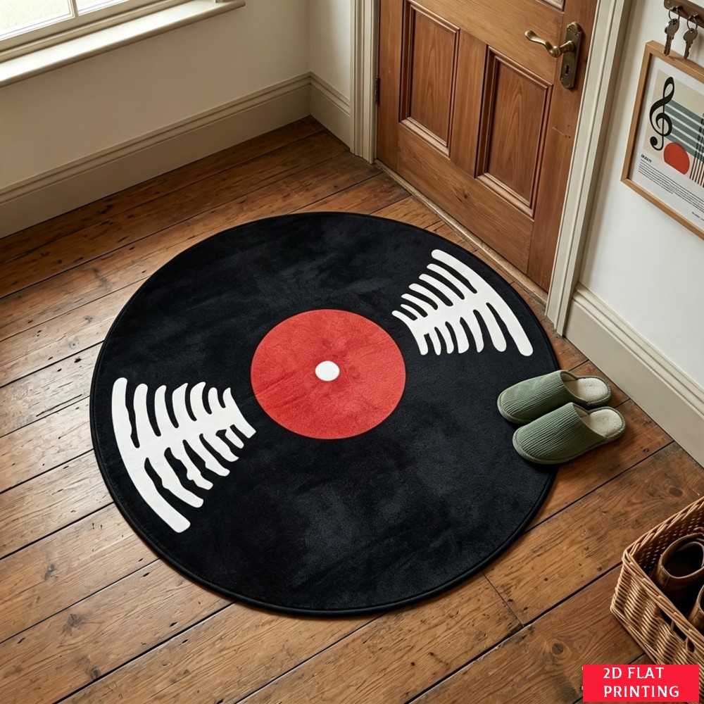 พรมทรงกลมลายแผ่นเสียงไวนิลสีดำ - Audio Vibes Music บทวิจารณ์และราคา